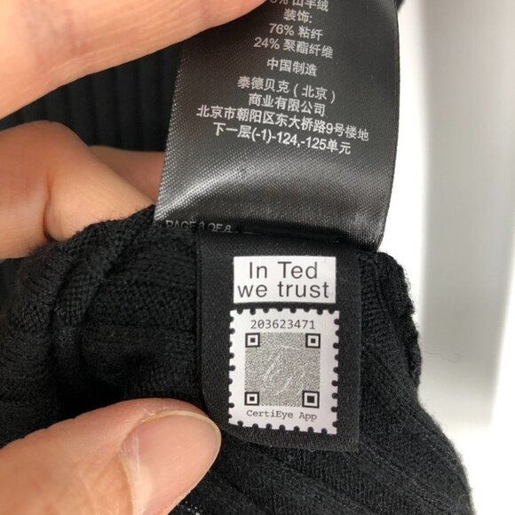 Ted Baker Anyibel Black Ruffle V-Neck Ribbed knit fitted sweater size 1 (small) - Picture 14 of 16